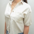 Keten Görünümlü Krem Crop Gömlek