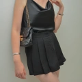 Pileli Mini Siyah Şort Etek