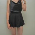Pileli Mini Siyah Şort Etek