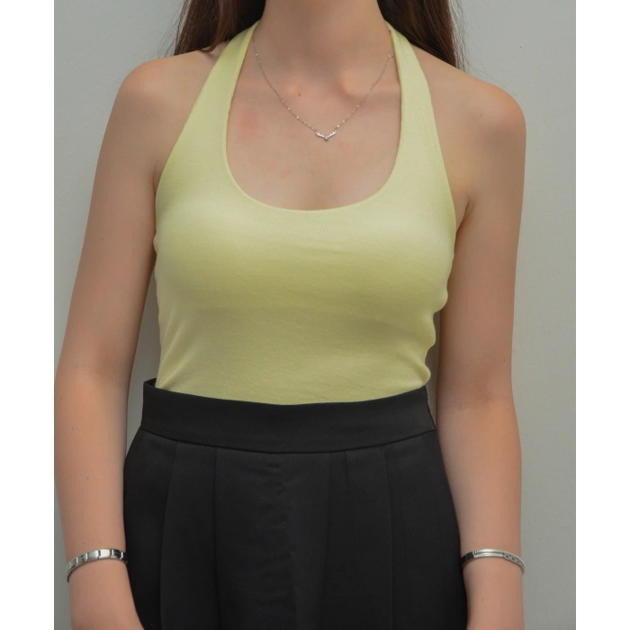 Boyundan Bağlamalı Sarı Triko Bluz