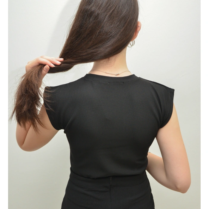 Siyah Taşlı Triko Bluz