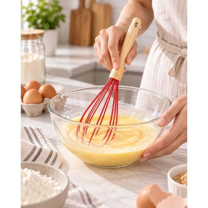 Bambu Saplı Slikon Çırpma Teli çok renkli