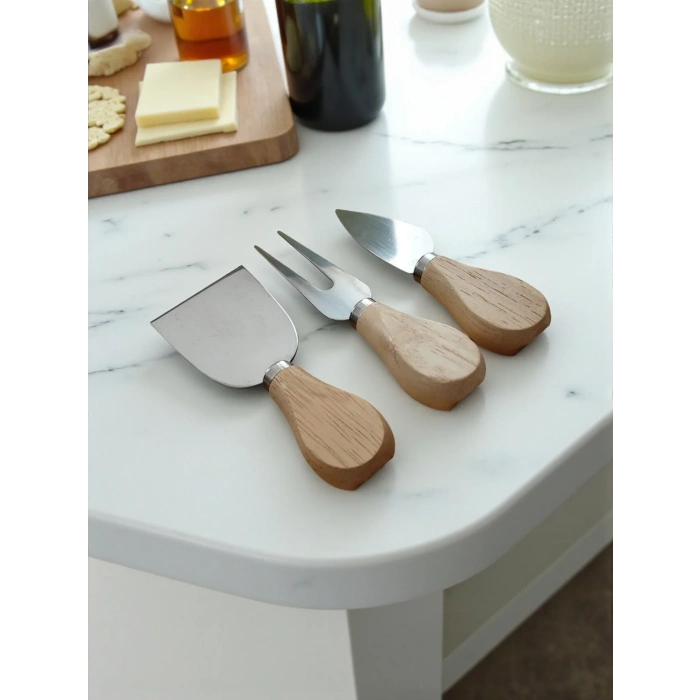 Doğal Bambu Bıçaklı Peynir Servis Sunum Tabağı Kahvaltı Sunum Tahtası Seti 4 Parça 38x18 Cm