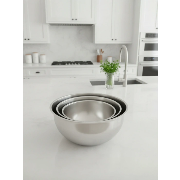 MyBru 430 Paslanmaz Çelik Karıştırma Kabı 3lü Set 29 25 21 Cm Çırpma Yoğurma Hamur Salata Pişirme Kasesi