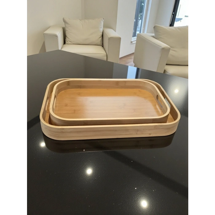 MyBru Dikdörtgen Bambu Tepsi 2li Set