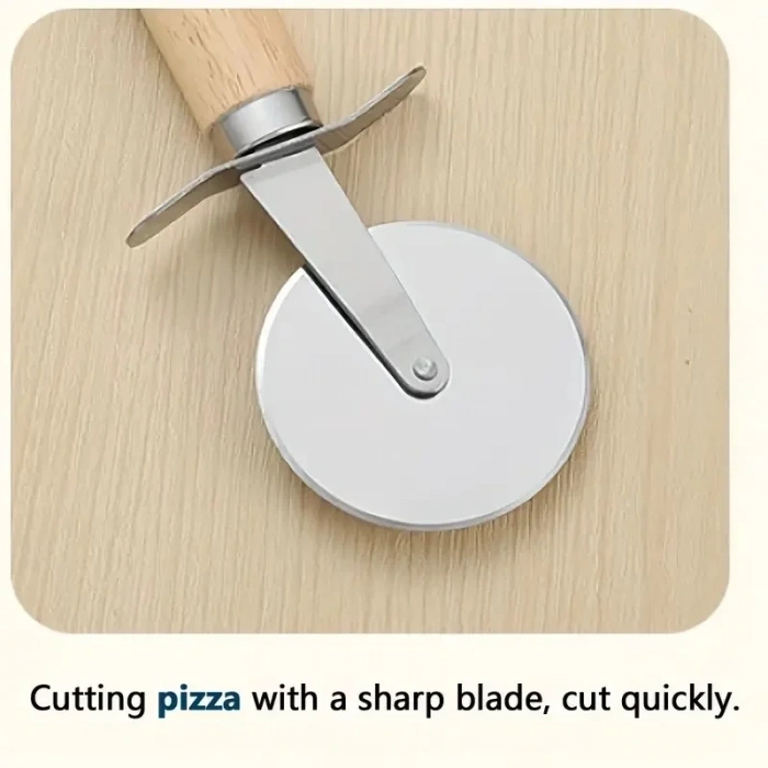 MyBru Paslanmaz Çelik Ahşap Saplı Pizza ve Hamur Kesici (Büyük Boy)