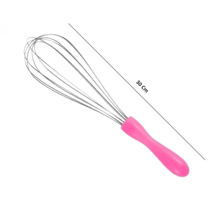 MyBru Paslanmaz Çelik Pembe Plastik Saplı El Çırpıcısı (Blender) Büyük Boy