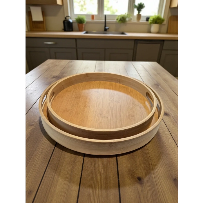 MyBru Yuvarlak Bambu Tepsi 2li Set