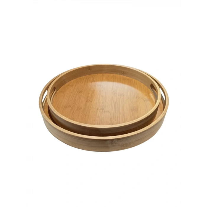 MyBru Yuvarlak Bambu Tepsi 2li Set