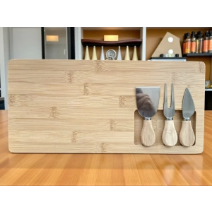 Doğal Bambu Bıçaklı Peynir Servis Sunum Tabağı Kahvaltı Sunum Tahtası Seti 4 Parça 38x18 Cm