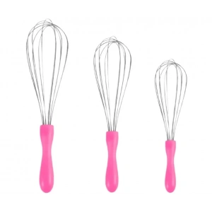 MyBru Paslanmaz Çelik Pembe Plastik Saplı El Çırpıcısı (Blender) 3lü Set
