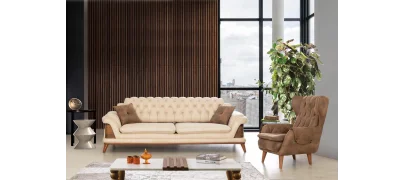 Kervan Krem Kahve Koltuk Takımı