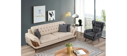 Kervan Krem Antrasit Koltuk Takımı