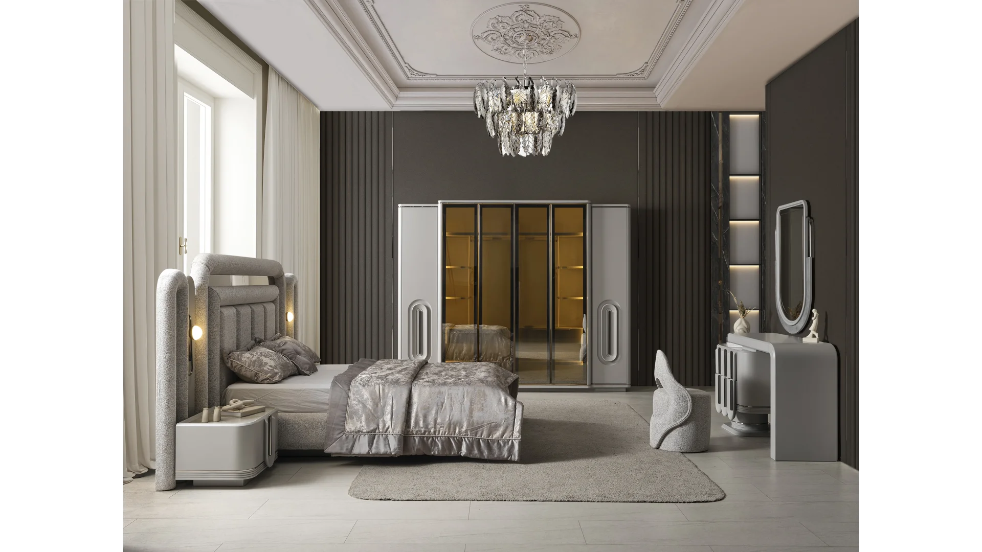 Prada Sis Grisi Yatak Odası