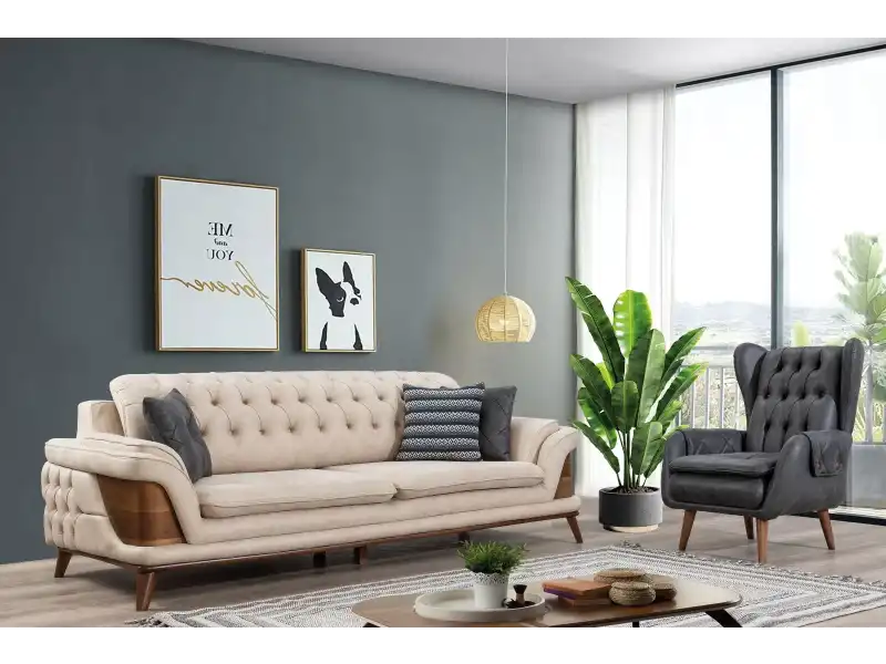 Kervan Krem Antrasit Koltuk Takımı