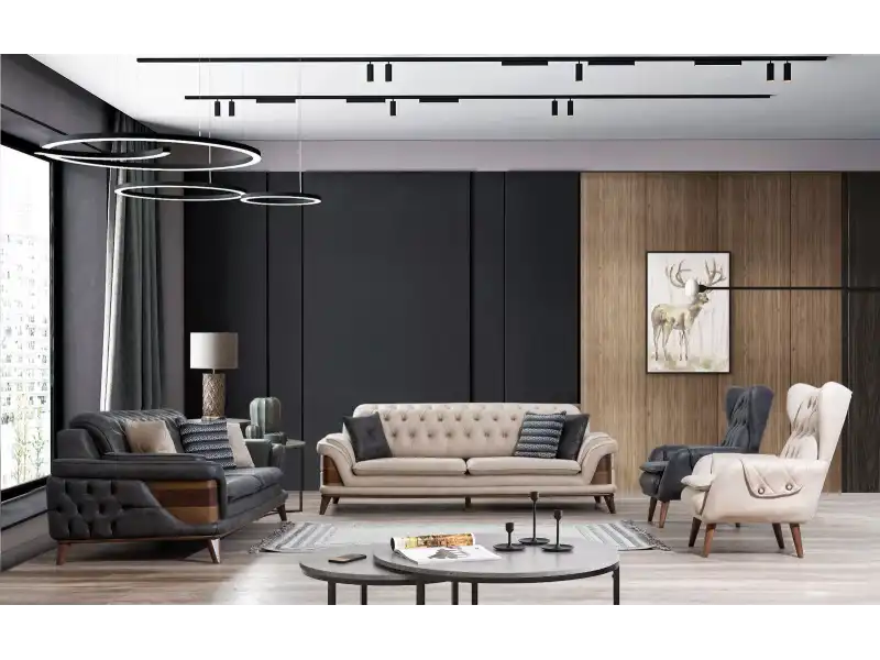 Kervan Krem Antrasit Koltuk Takımı