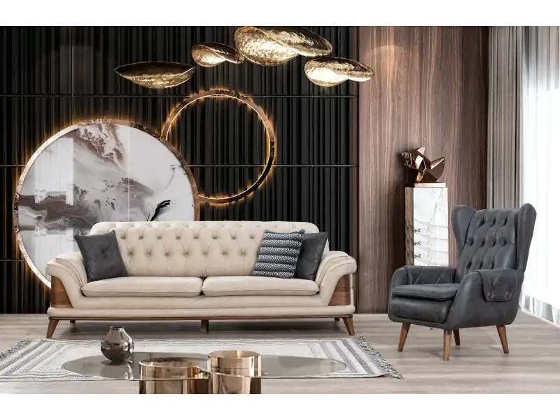 Kervan Krem Antrasit Koltuk Takımı