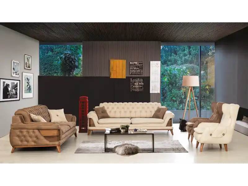 Kervan Krem Kahve Koltuk Takımı