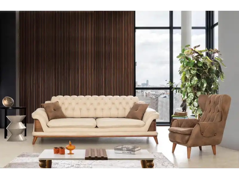 Kervan Krem Kahve Koltuk Takımı