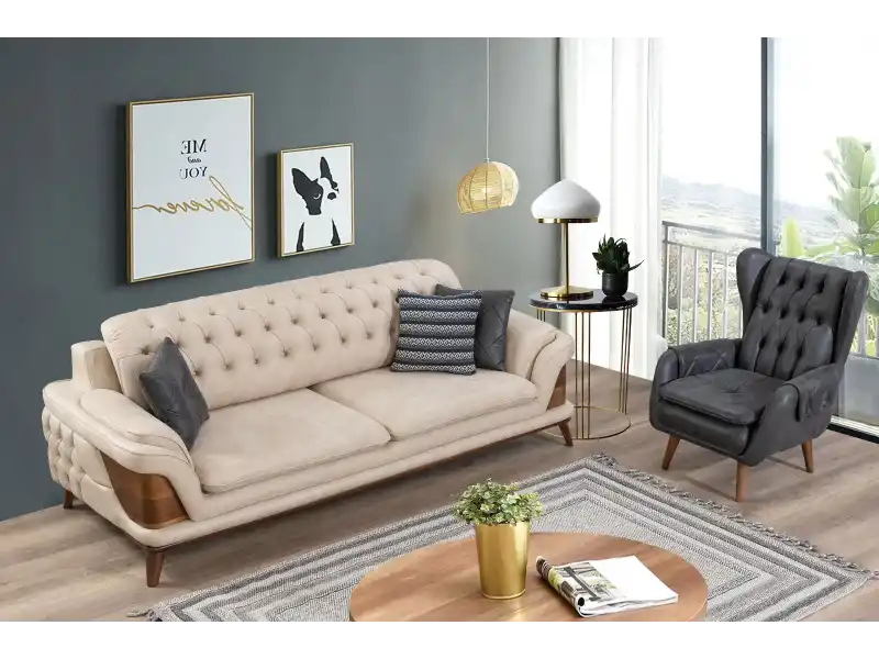 Kervan Krem Antrasit Koltuk Takımı