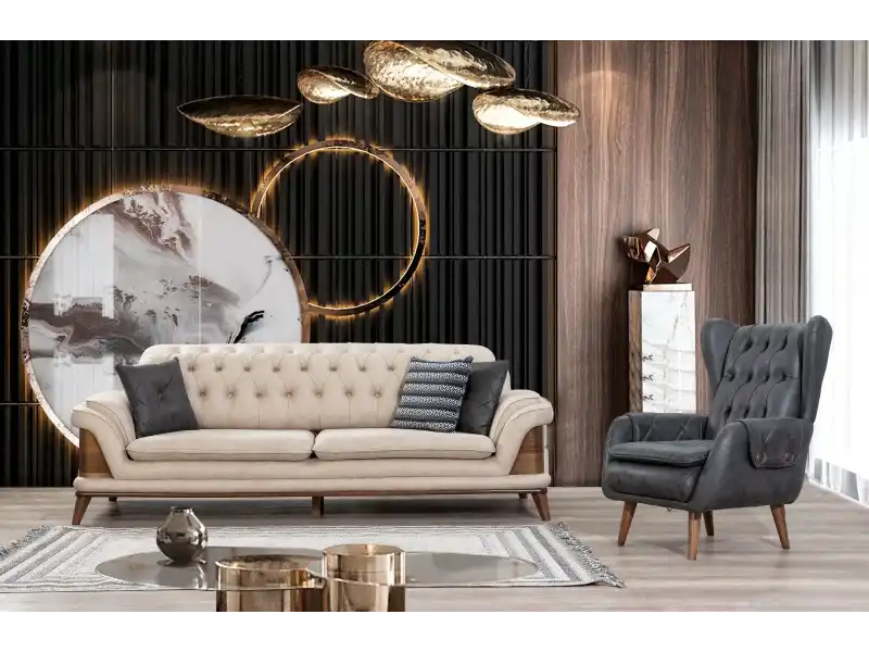 Kervan Krem Antrasit Koltuk Takımı