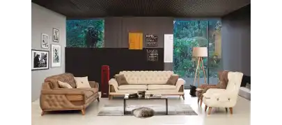 Kervan Krem Kahve Koltuk Takımı