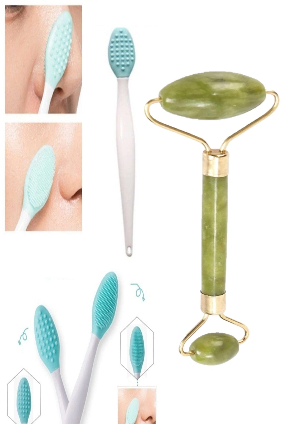 Yeşim Taşı & Burun Siyah Nokta Cilt Ve Yüz Temizleyici Temizleme Fırçası Dudak Peeling Fırça Çilek