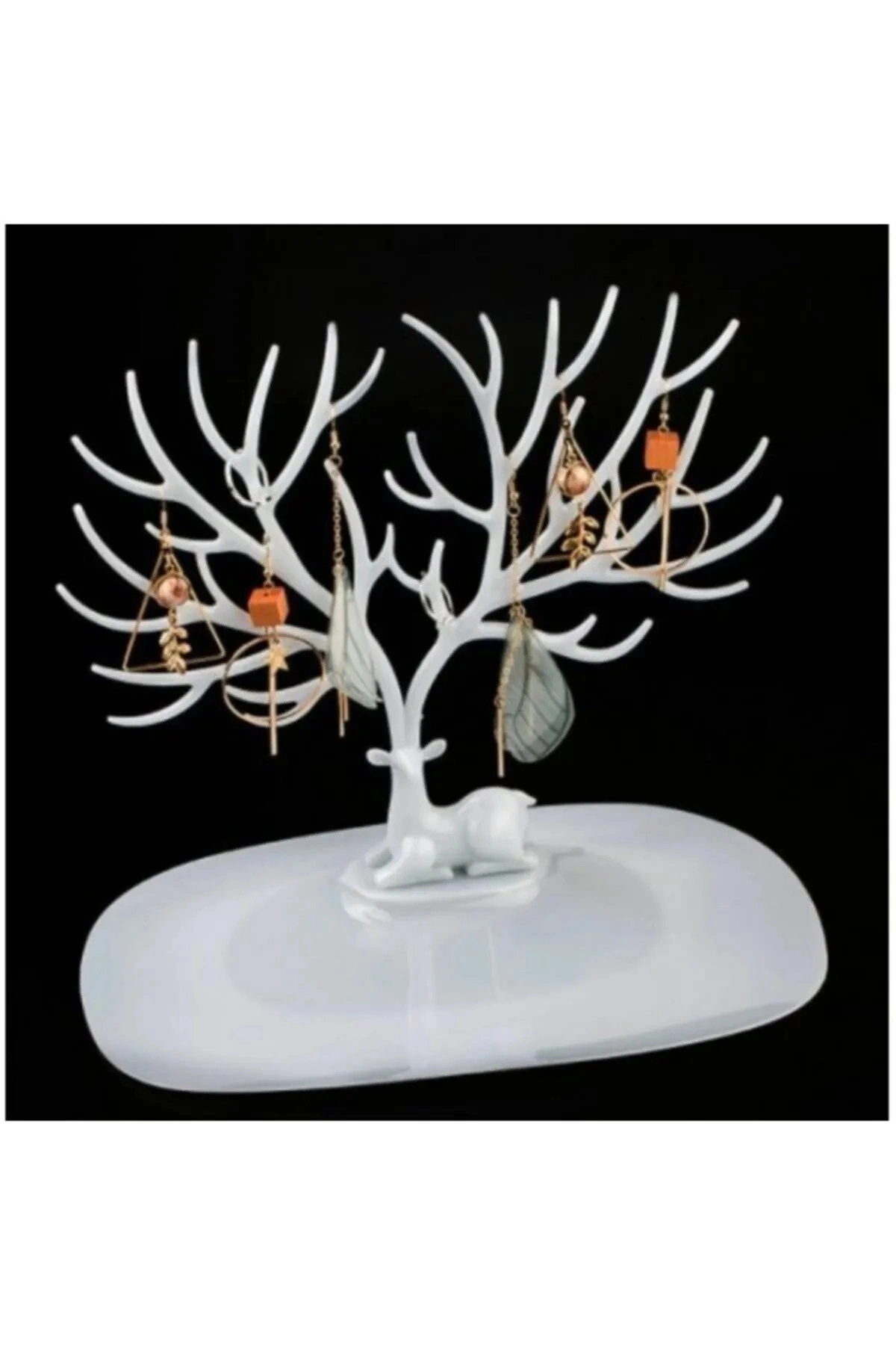 Geyik Tasarımlı Takı Standı Yüzük Küpe Kolye Askılığı Mücevher Organizer Askı Beyaz