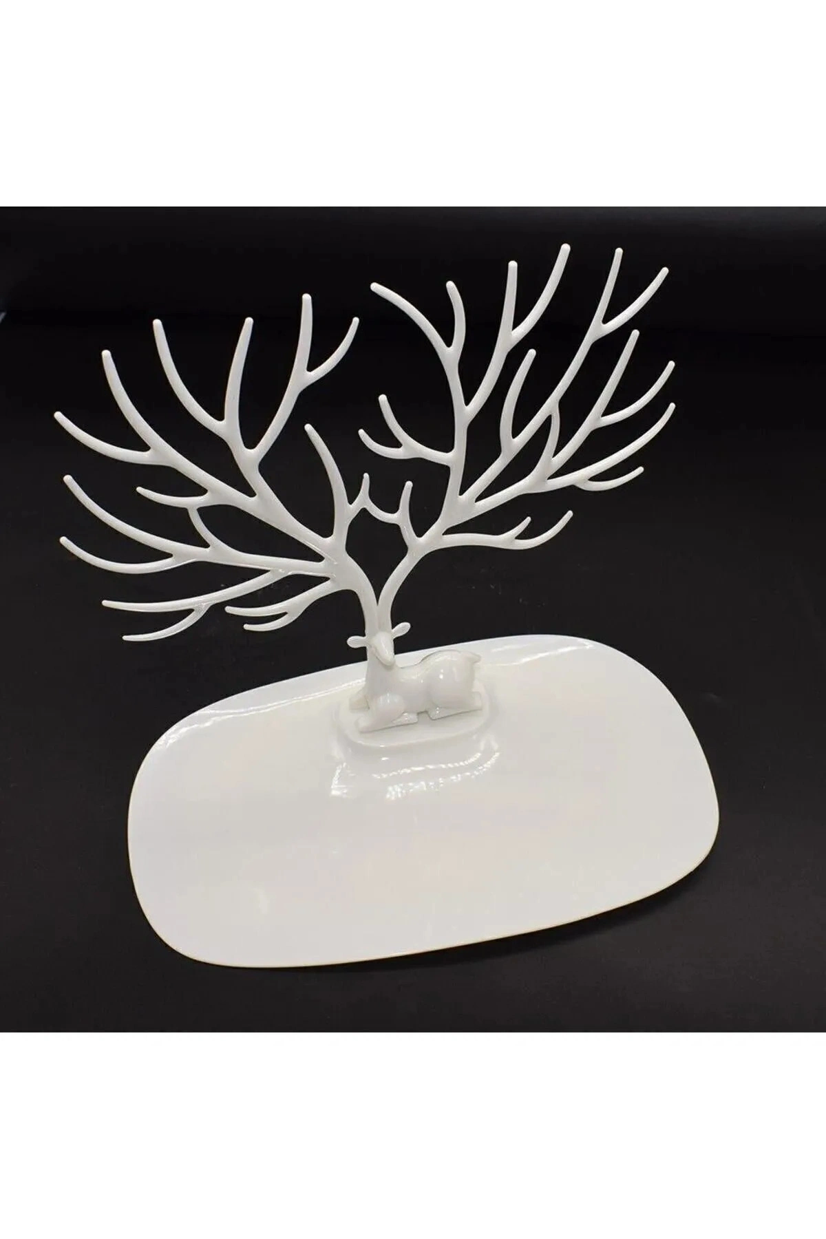 Geyik Tasarımlı Takı Standı Yüzük Küpe Kolye Askılığı Mücevher Organizer Askı Beyaz