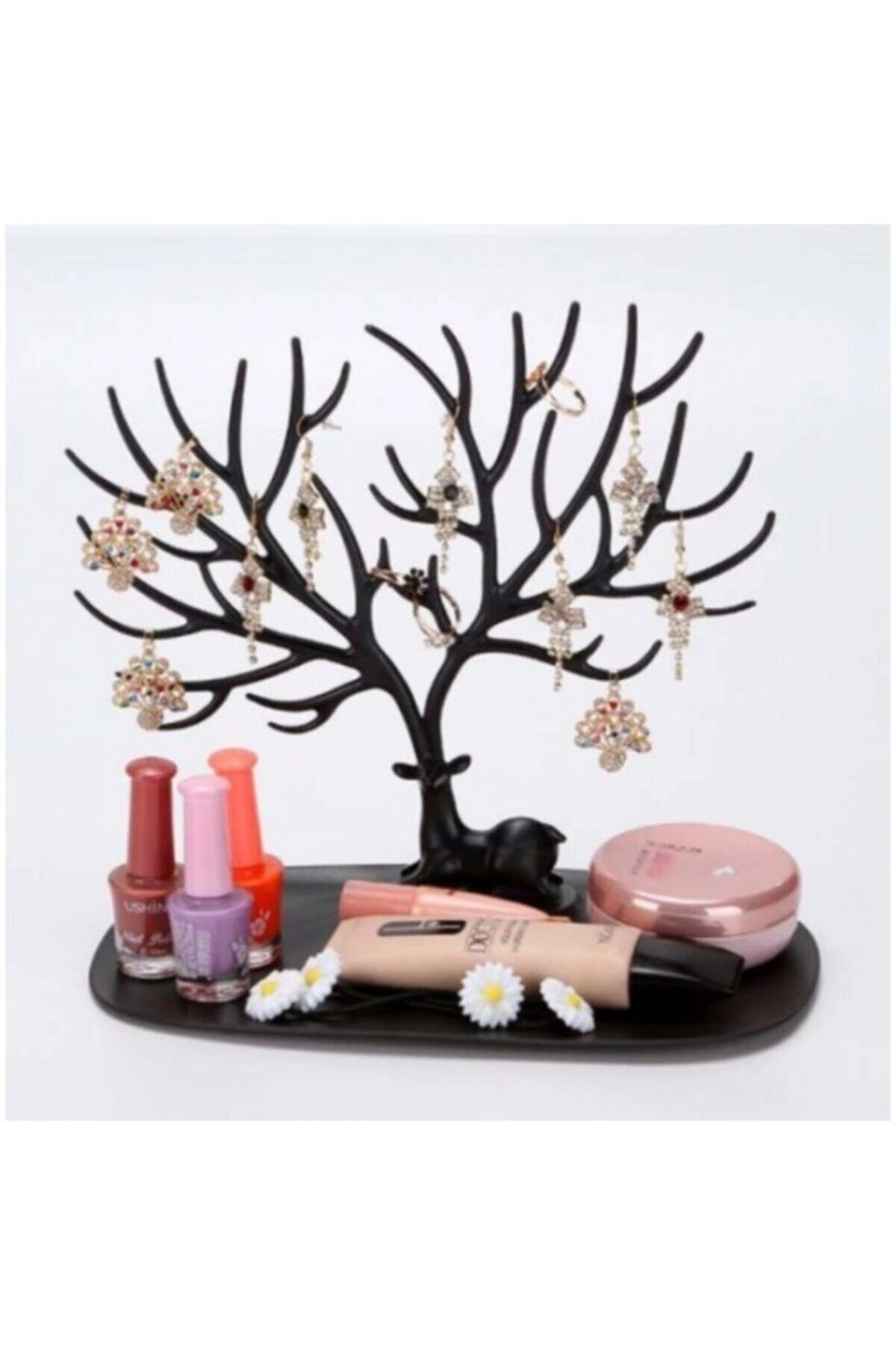 Geyik Tasarımlı Takı Standı Yüzük Küpe Kolye Askılığı Mücevher Organizer Siyah