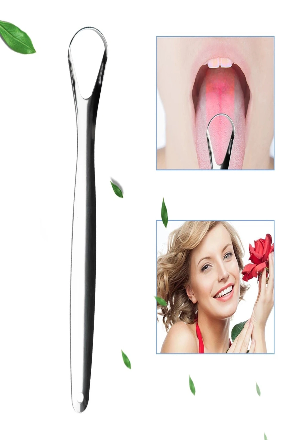 Metal Dil Temizleme Dil Sıyırıcı Dil Temizleyici Gümüş Ağzı Açık Paslanmaz Çelik
