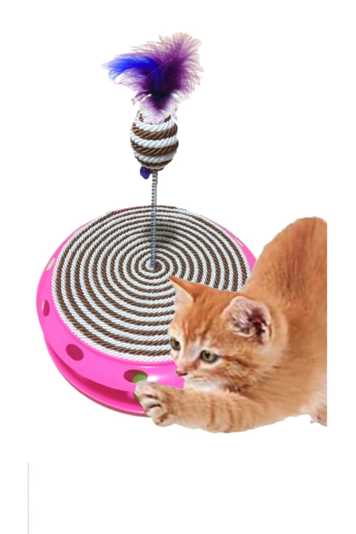 Tek Katlı Eğlenceli Kedi Oyuncağı Ve Tırmalama Kahverengi Ve Beyaz