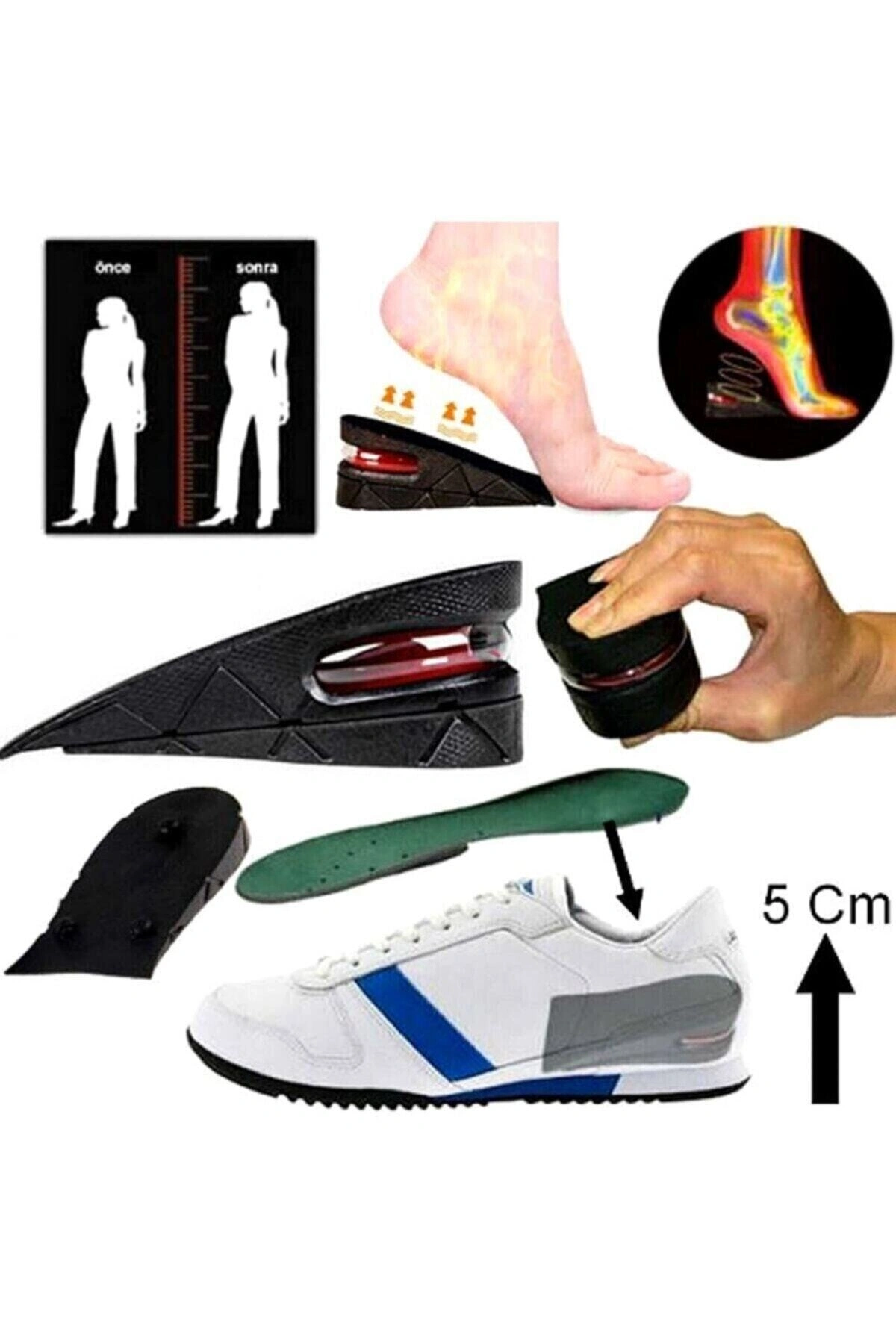 Ünisex 5 Cm Tam Boy Uzatıcı Tabanlık Hava Yastıklı Uzatan Ayakkabı Tabanlığı Gizli Topuk Yükselten