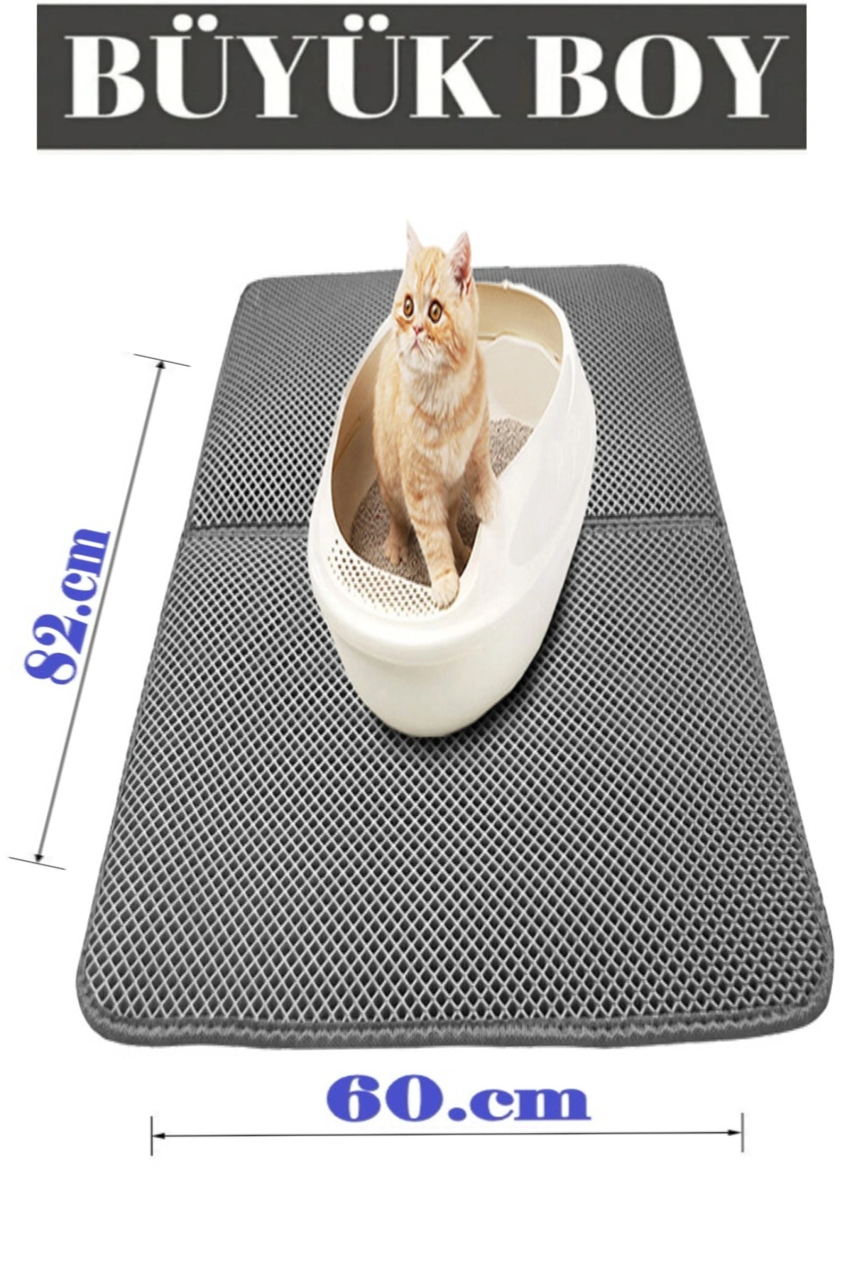Büyük Boy Elekli Kedi Tuvalet Önü Paspası Katlanabilir 82 X 60 Cm Gri