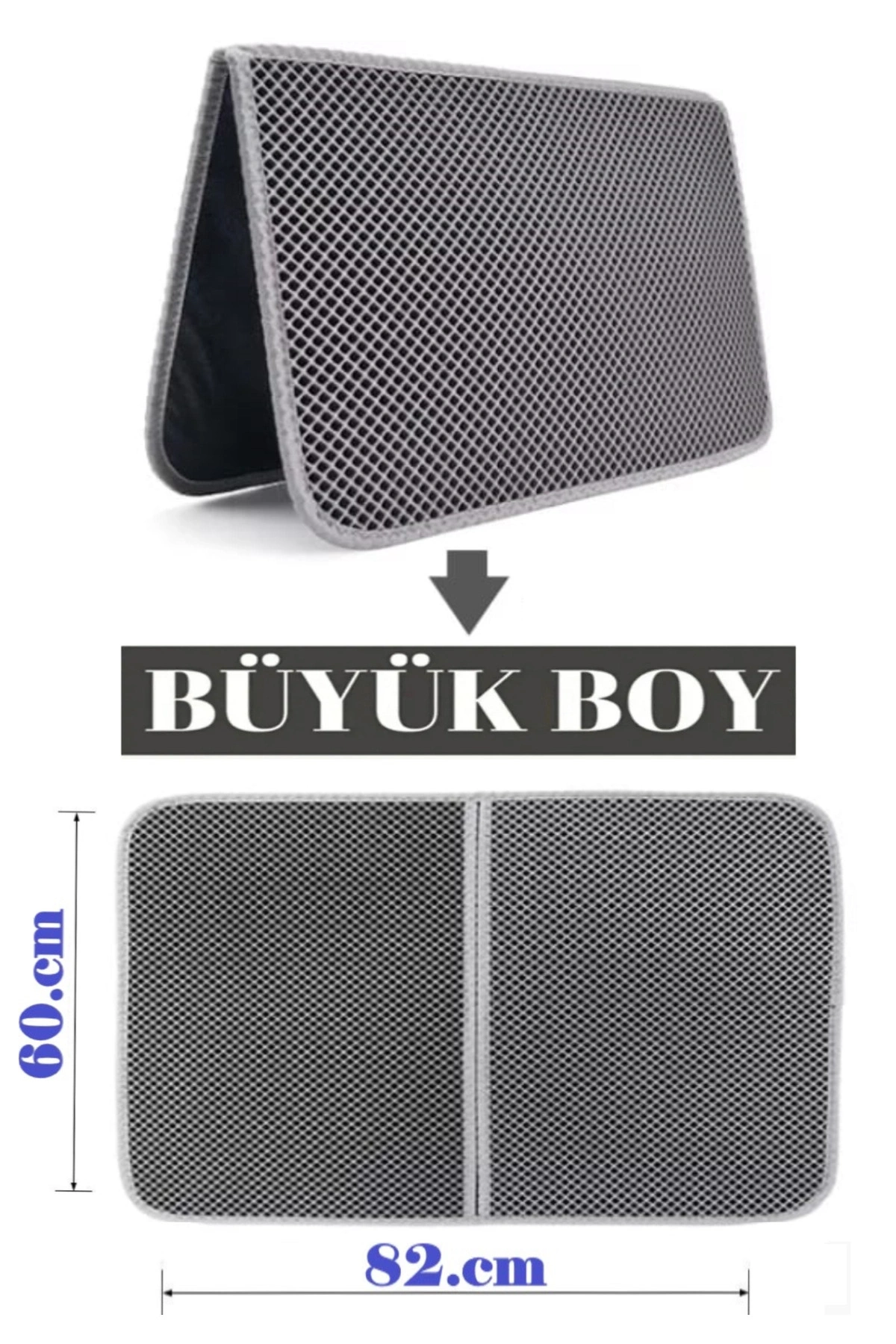 Büyük Boy Elekli Kedi Tuvalet Önü Paspası Katlanabilir 82 X 60 Cm Gri