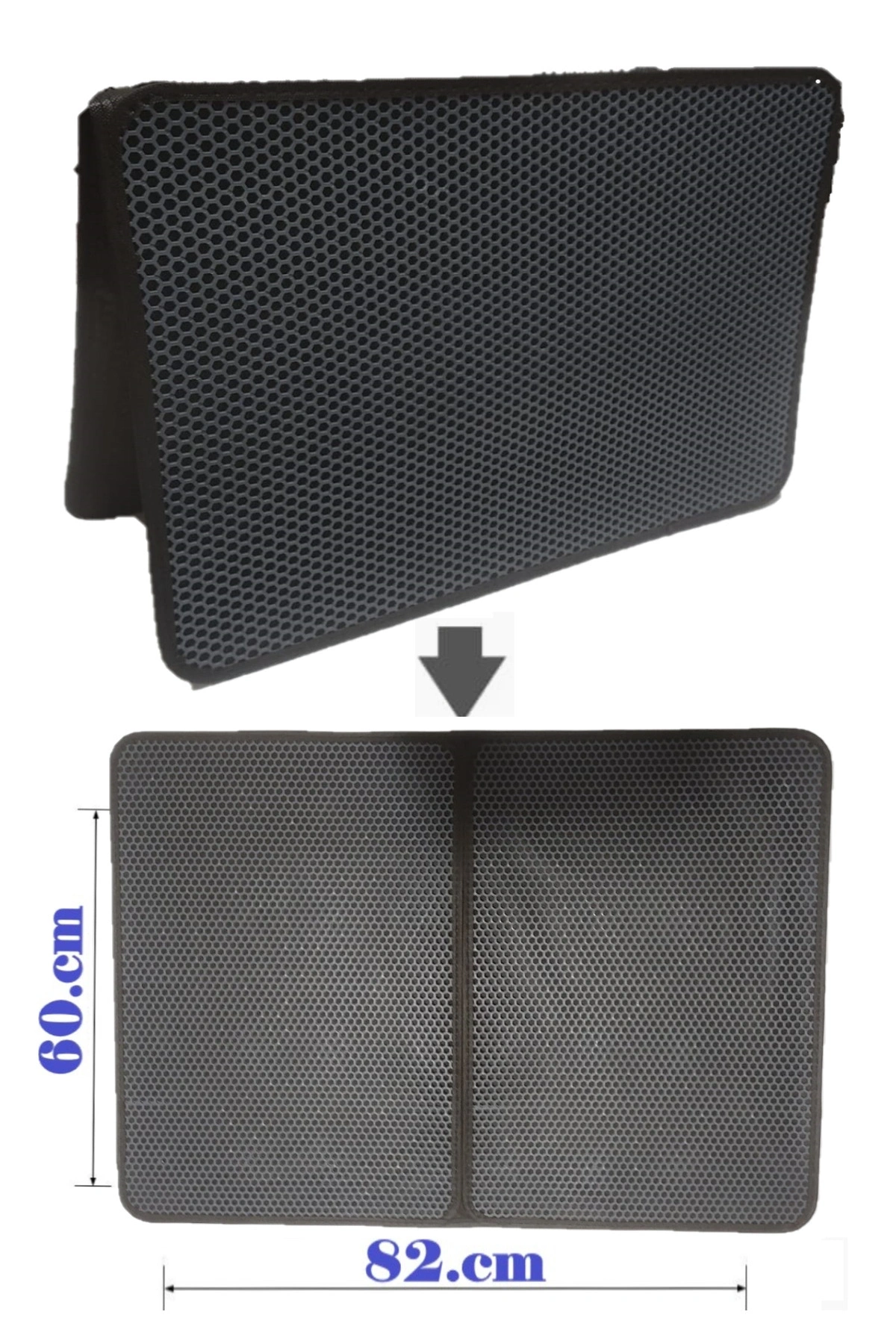 Büyük Boy Elekli Kedi Tuvalet Önü Paspası Katlanabilir 82 X 60 Cm Gri