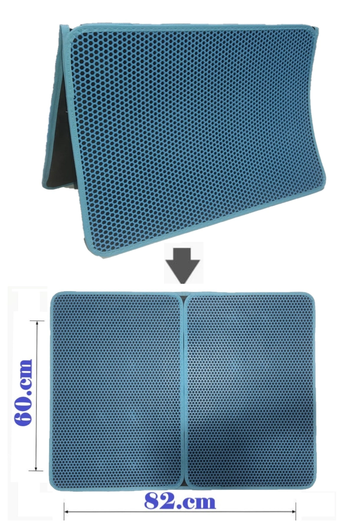 Büyük Boy Elekli Kedi Tuvalet Önü Paspası Katlanabilir 82 X 60 Cm Turkuaz