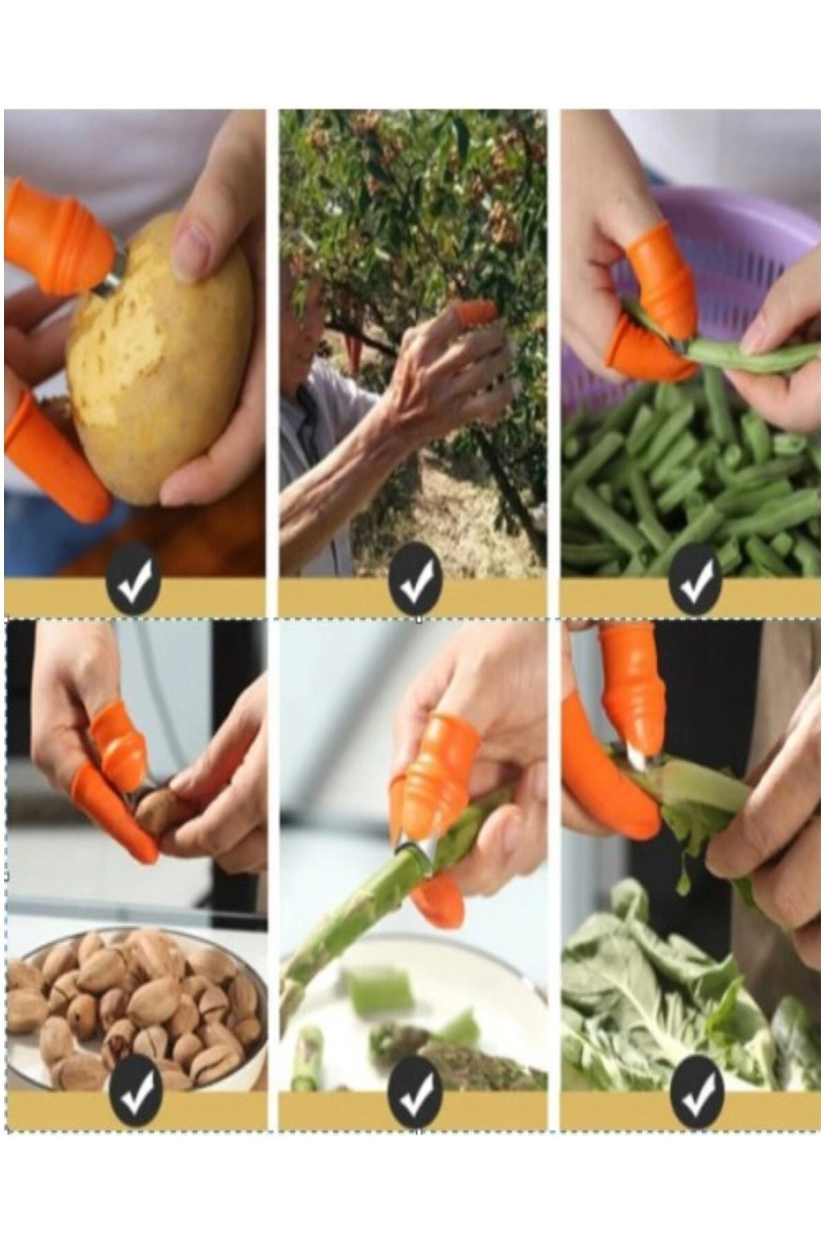 Silikon Parmak Koruyucu Sebze Meyve Toplama Aracı Bahçe Kesme Bıçak Eldiven L