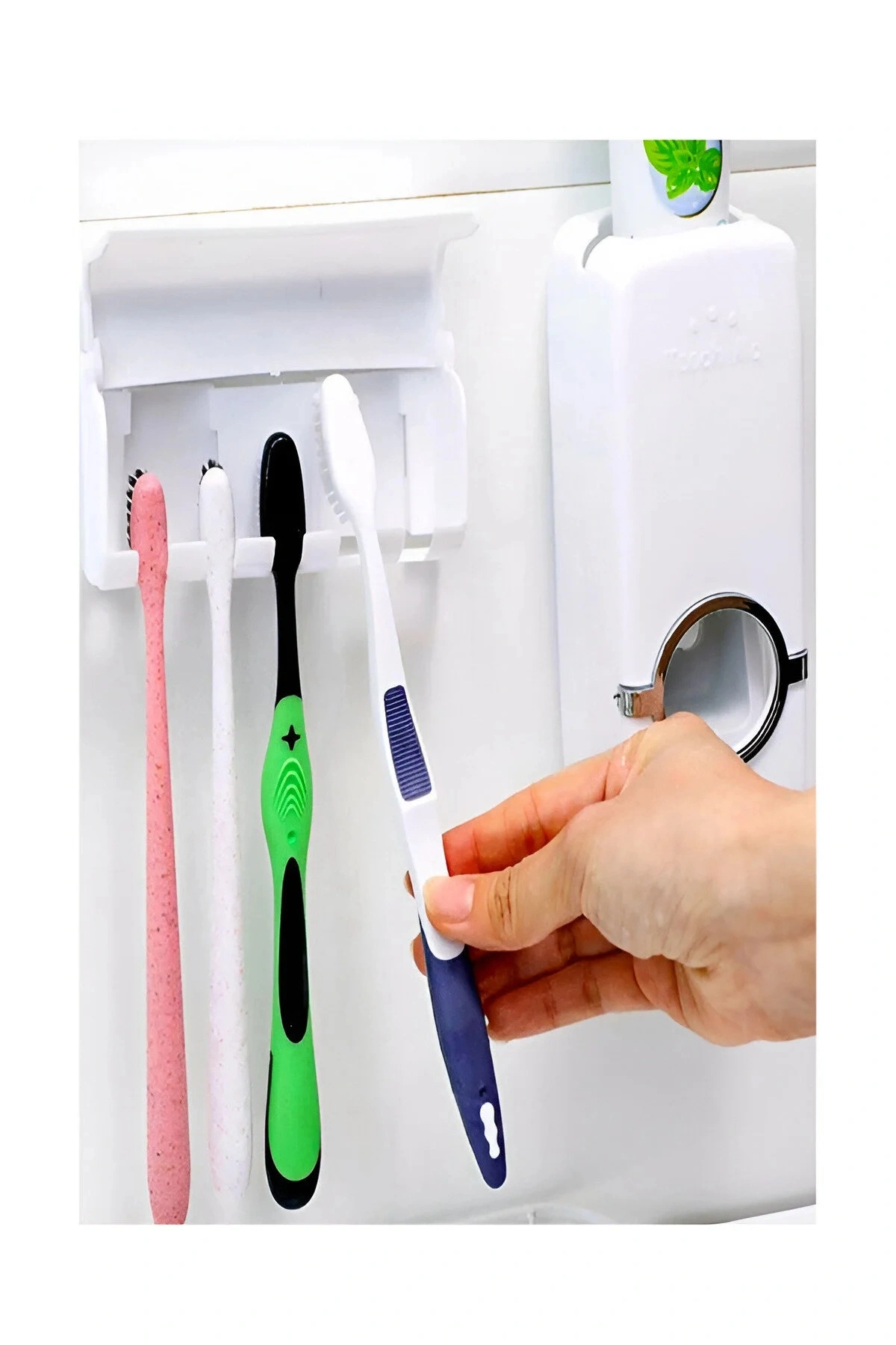 Diş Macunu Sıkacağı Ve 5li Diş Fırçalığı Macun Sıkıcı Diş Fırçası Tutucu