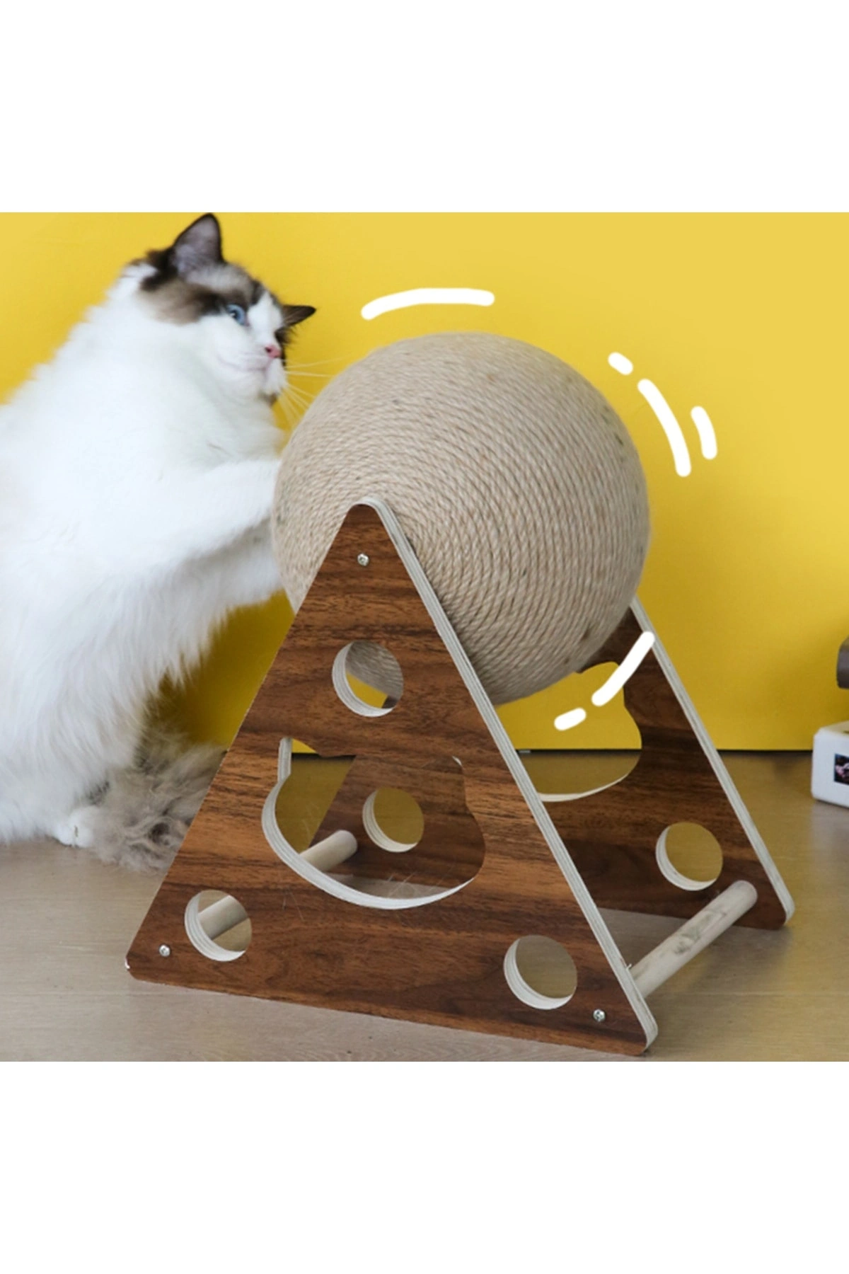 Ahşap İpli Kedi Oyuncagi Topu Kedi Tırmalaması