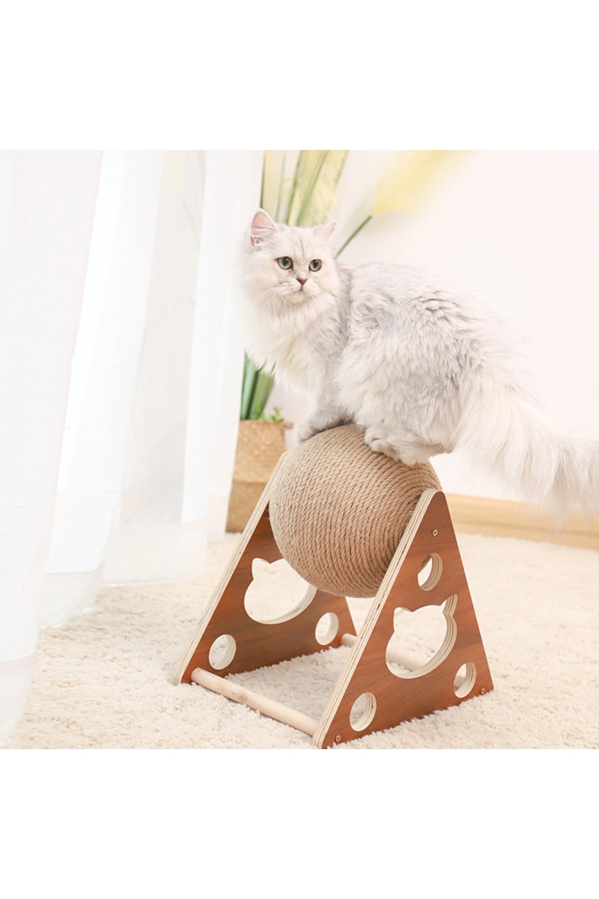 Ahşap İpli Kedi Oyuncagi Topu Kedi Tırmalaması