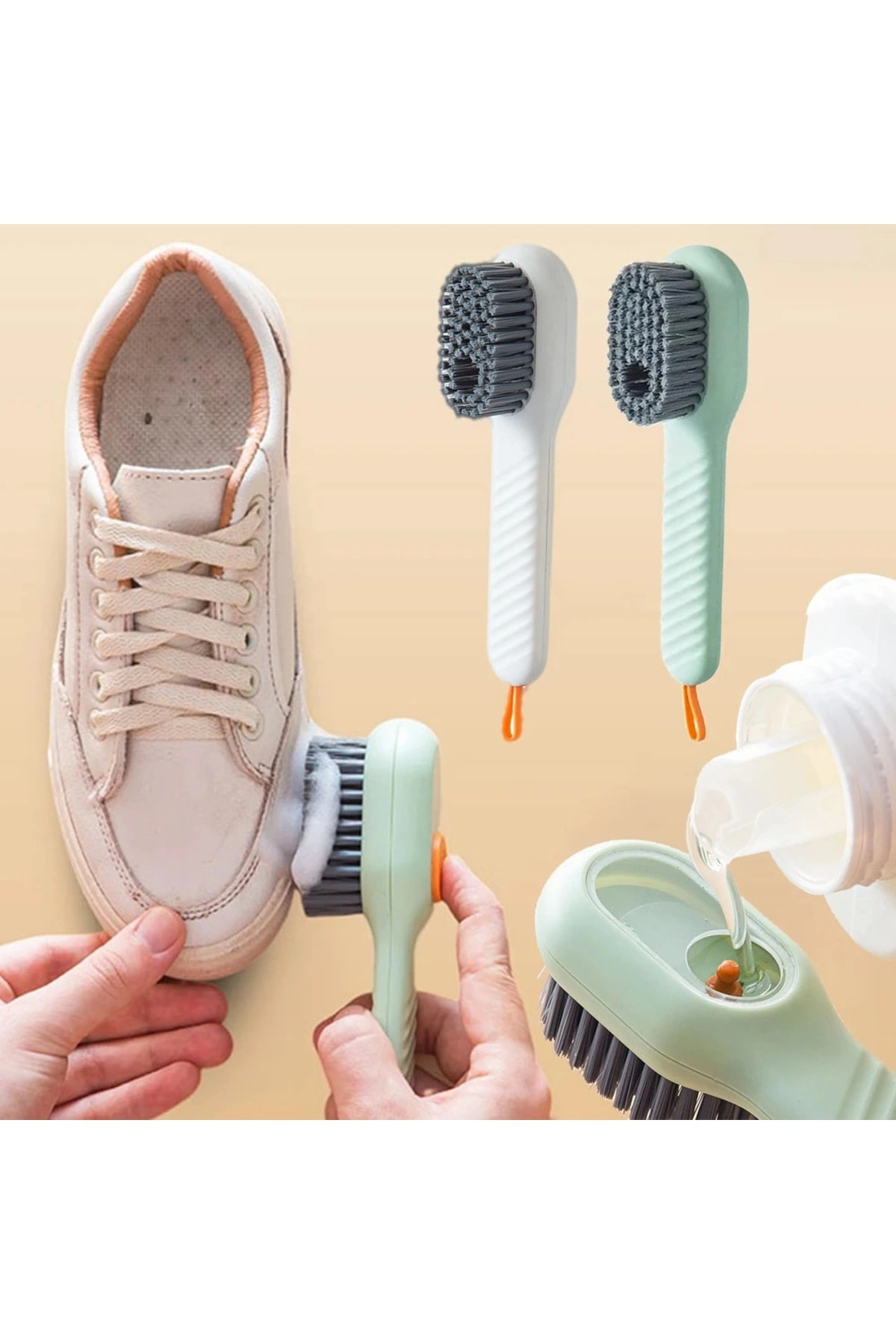 Çok Amaçlı Deterjan Hazneli Pratik El Temizlik Fırçası | Ayakkabı Bot Temizleme Yıkama Fırçası