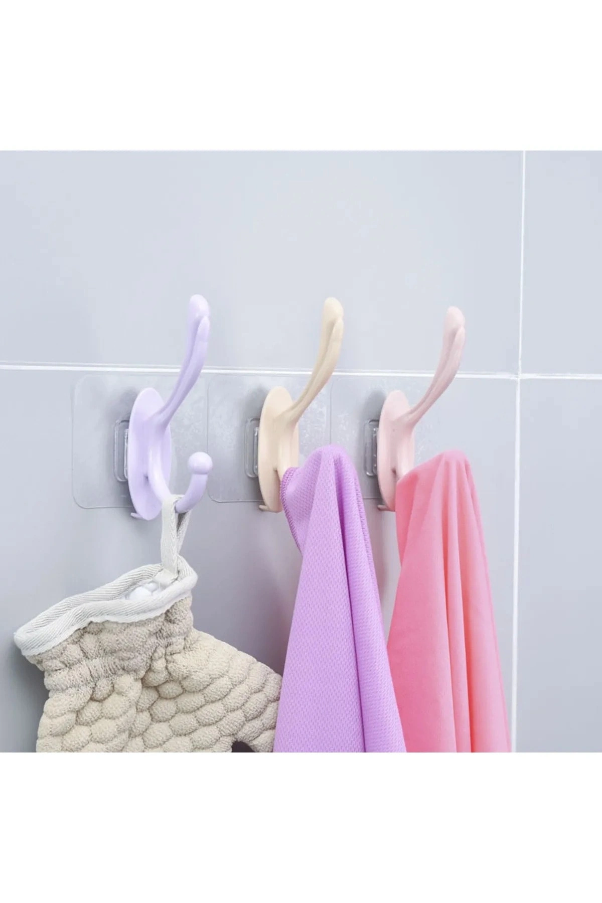 Yapışkanlı Tek Kancalı Renkli Banyo Mutfak Askısı Çok Amaçlı Bardak Fincan Askısı 3 Adet