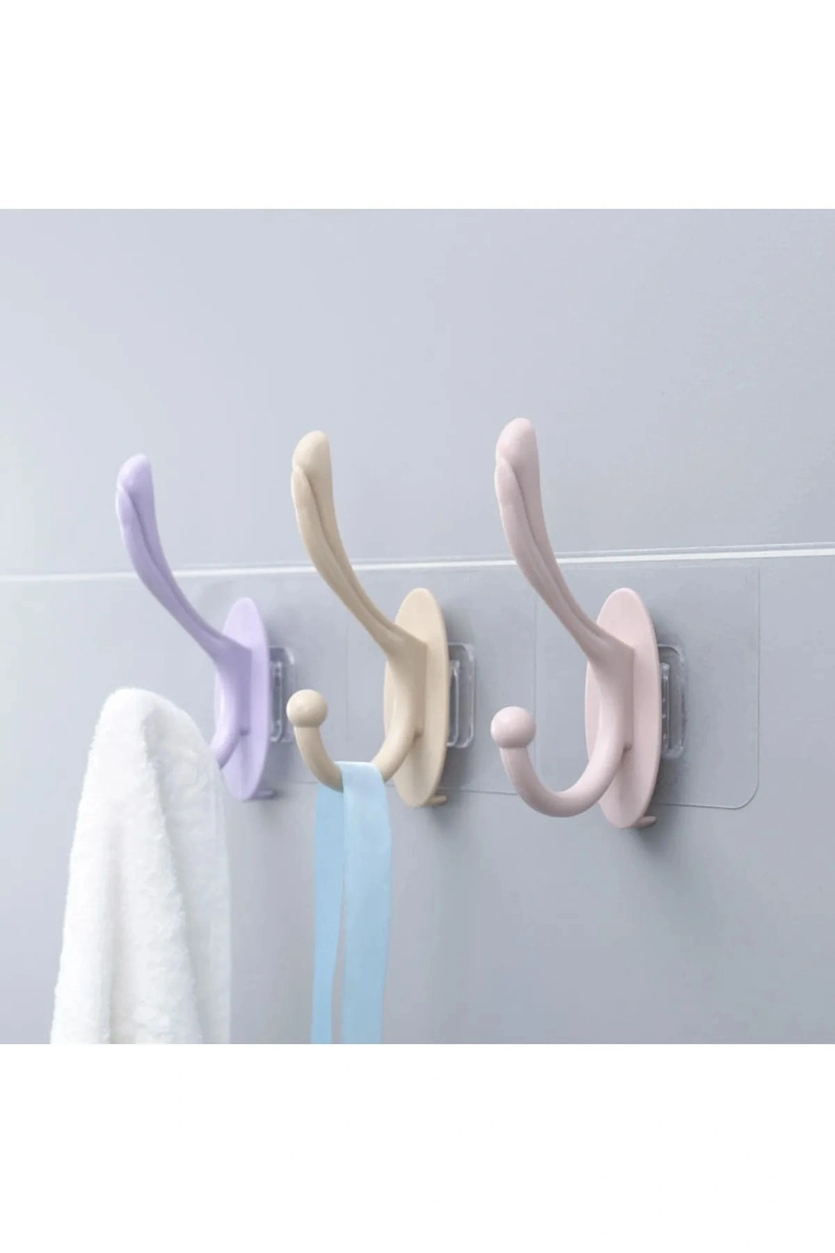 Yapışkanlı Tek Kancalı Renkli Banyo Mutfak Askısı Çok Amaçlı Bardak Fincan Askısı 3 Adet
