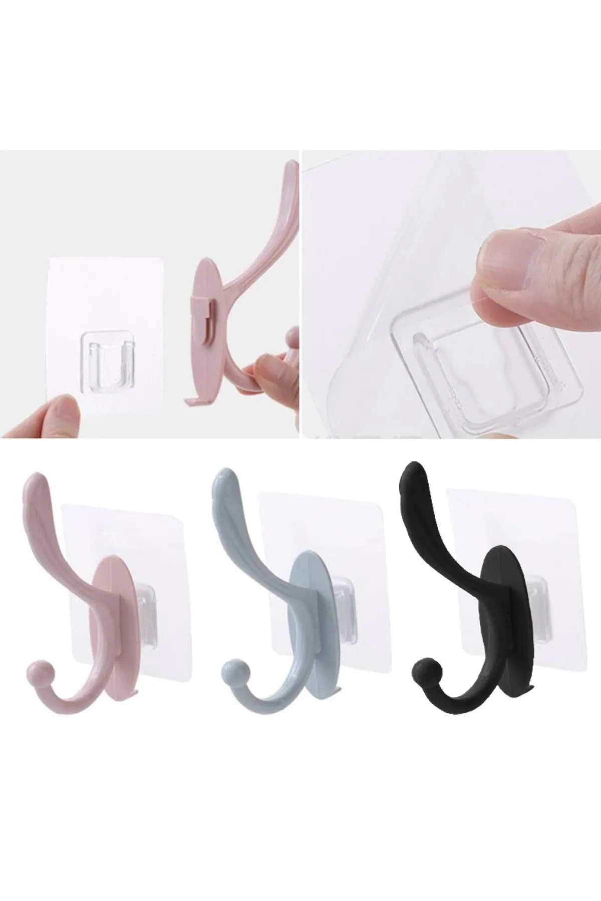 Yapışkanlı Tek Kancalı Renkli Banyo Mutfak Askısı Çok Amaçlı Bardak Fincan Askısı 3 Adet