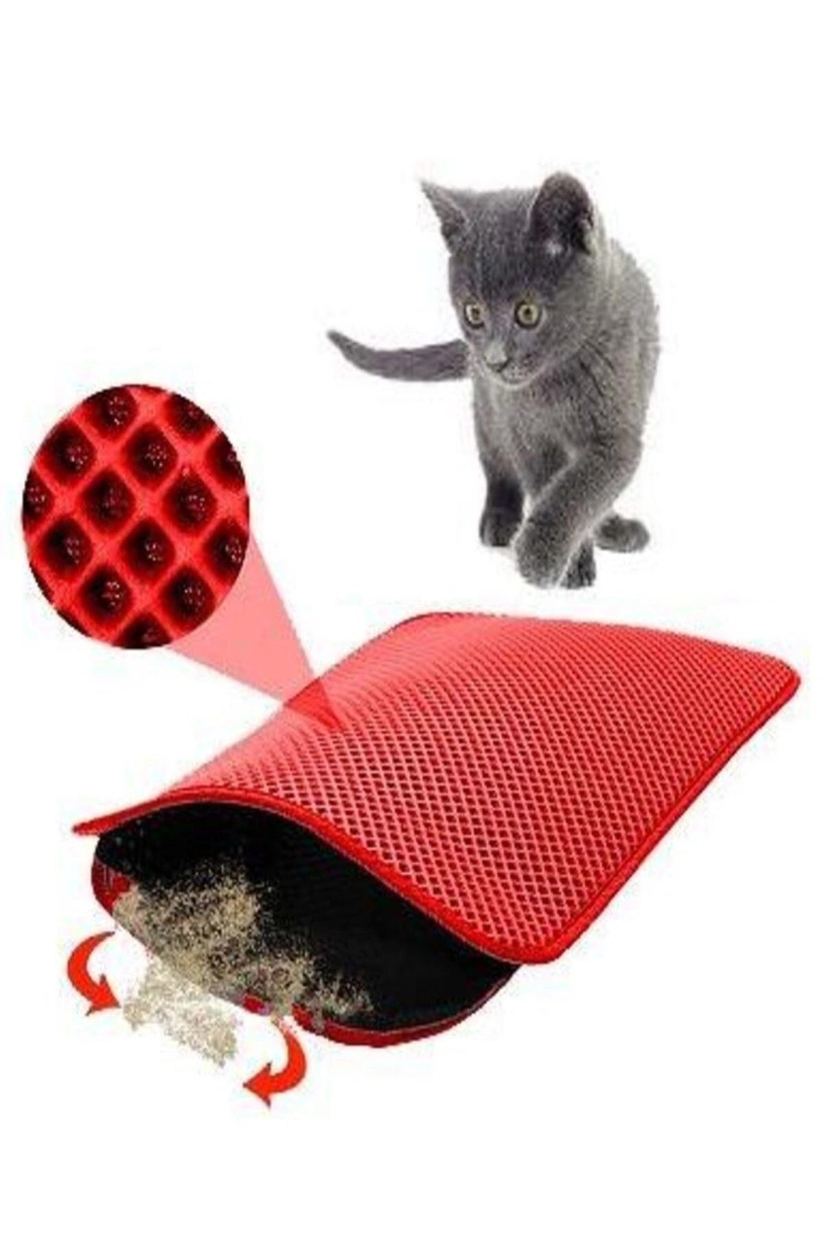 60x42 Cm Elekli Kedi Tuvalet Önü Paspası Kedi Paspası KIRMIZI