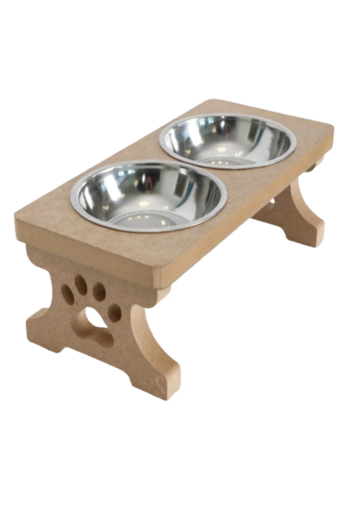 Ahşap Demonte 2 Çelik Taslı Kedi Mama Ve Su Kabı