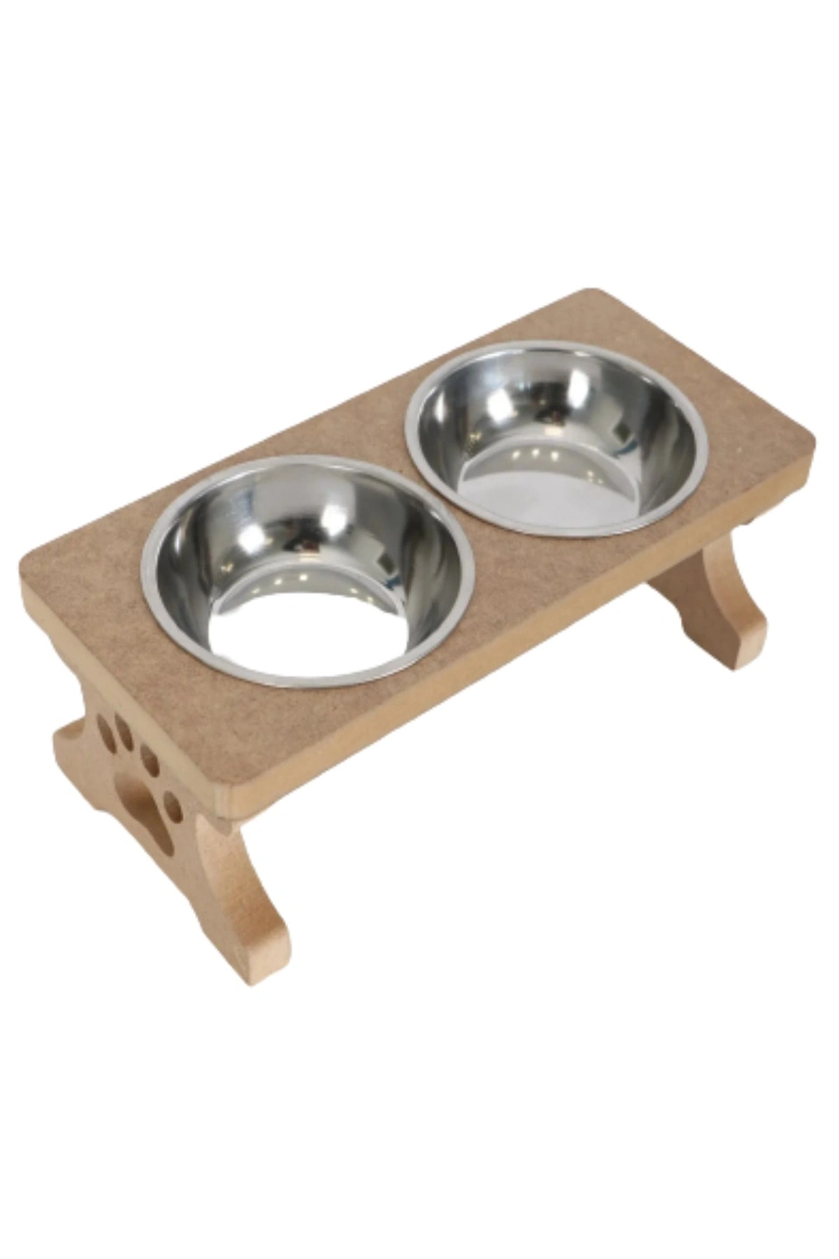 Ahşap Demonte 2 Çelik Taslı Kedi Mama Ve Su Kabı