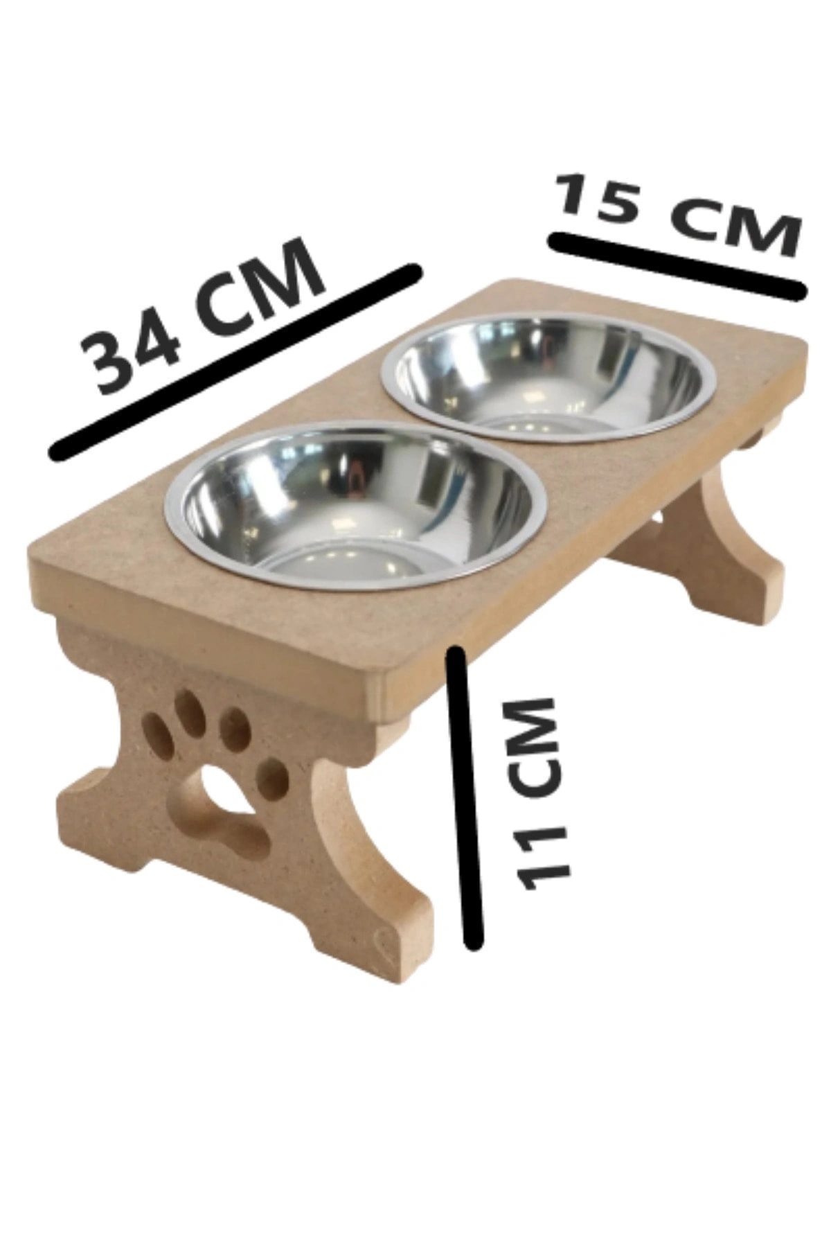 Ahşap Demonte 2 Çelik Taslı Kedi Mama Ve Su Kabı