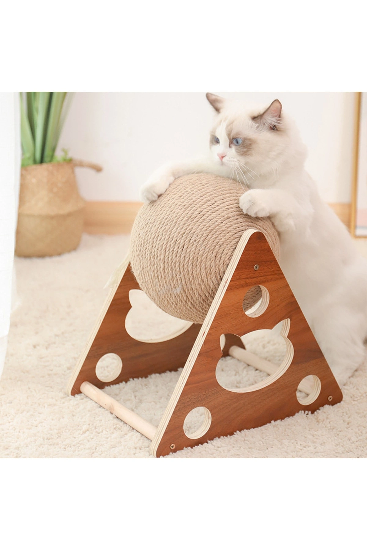 Ahşap Ipli Kedi Oyuncagi Topu